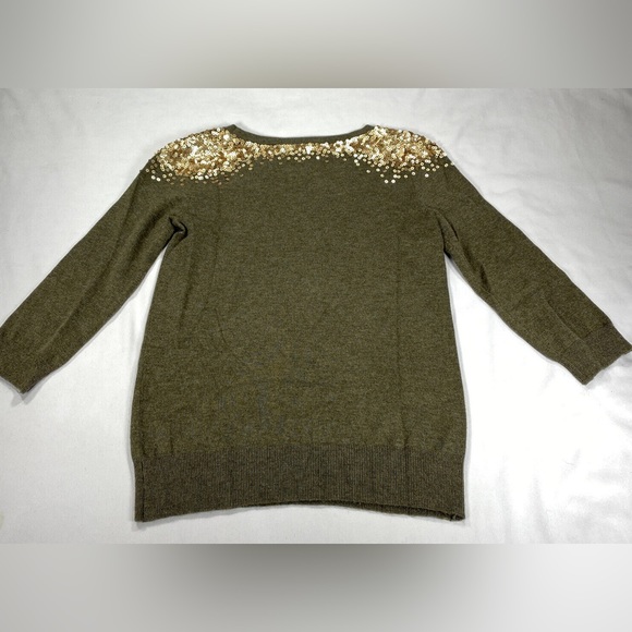 FINAL HOURS- INC International Concepts Green Sweater Gold Sequins Women’s Sz M - Picture 4 of 5